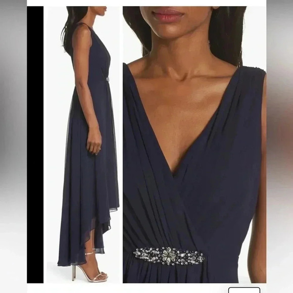 Eliza J high/low wrap look embellished chiffon dress sz 18 - Picture 9 of 13